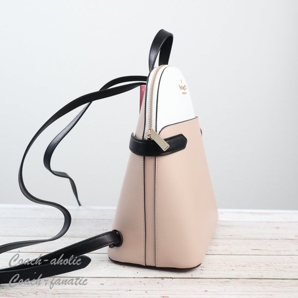 NWT Kate Spade Staci Dome Top Zip Leather Backpack in Warm Beige Colorblock - Picture 4 of 12